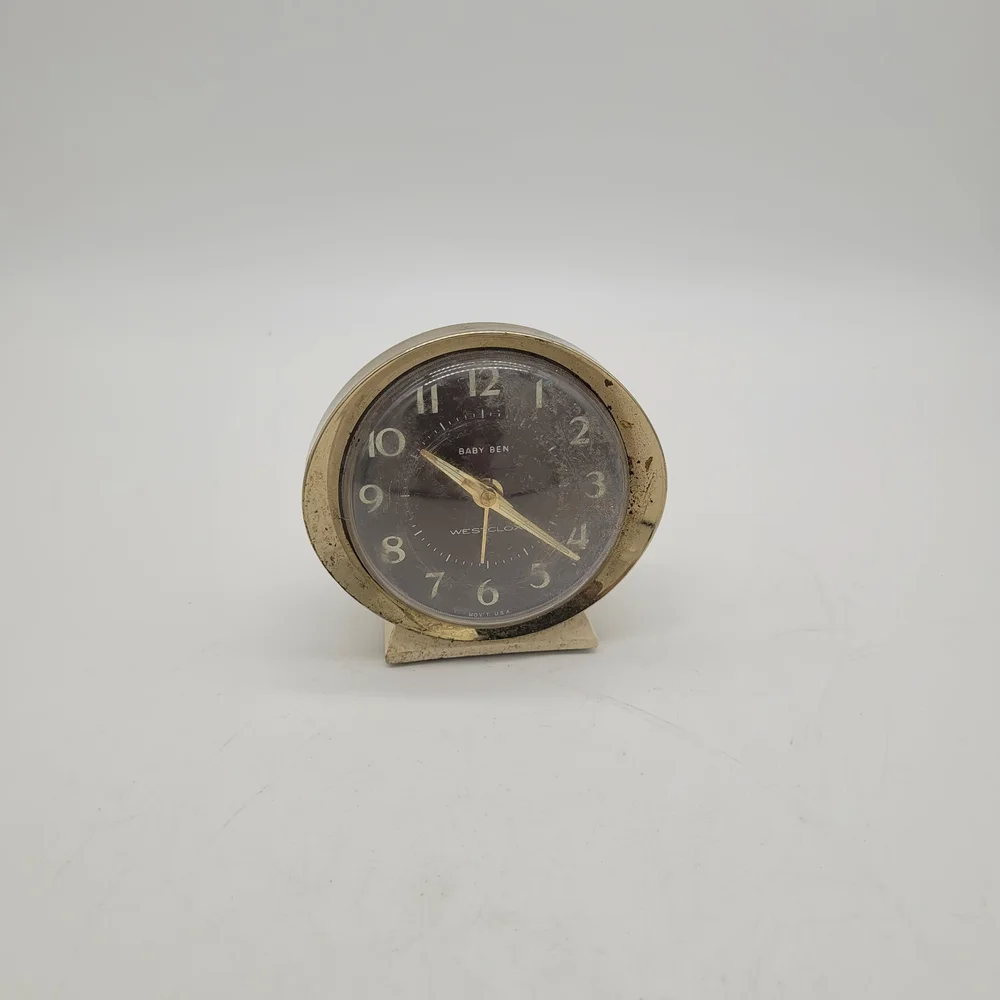 Westclox Model 1158056 Travel Alarm BABY BEN White Gold Glow In TheDark Untested